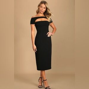 NWT Lulus Make a Toast Black Off-the-Shoulder Cutout Midi Dress